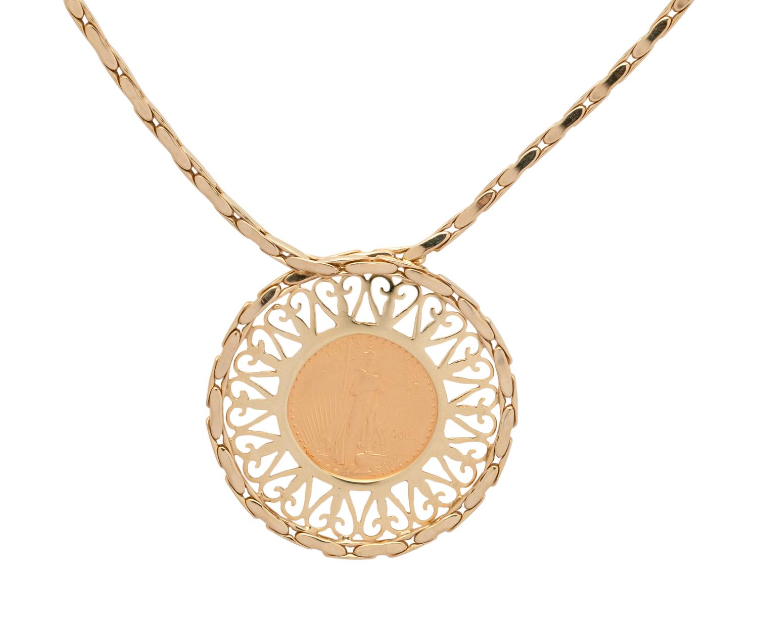 YELLOW GOLD AND COIN NECKLACE