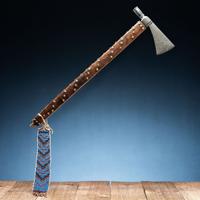 Plains Pipe Tomahawk, Decorated with Tacks and Beaded Drop