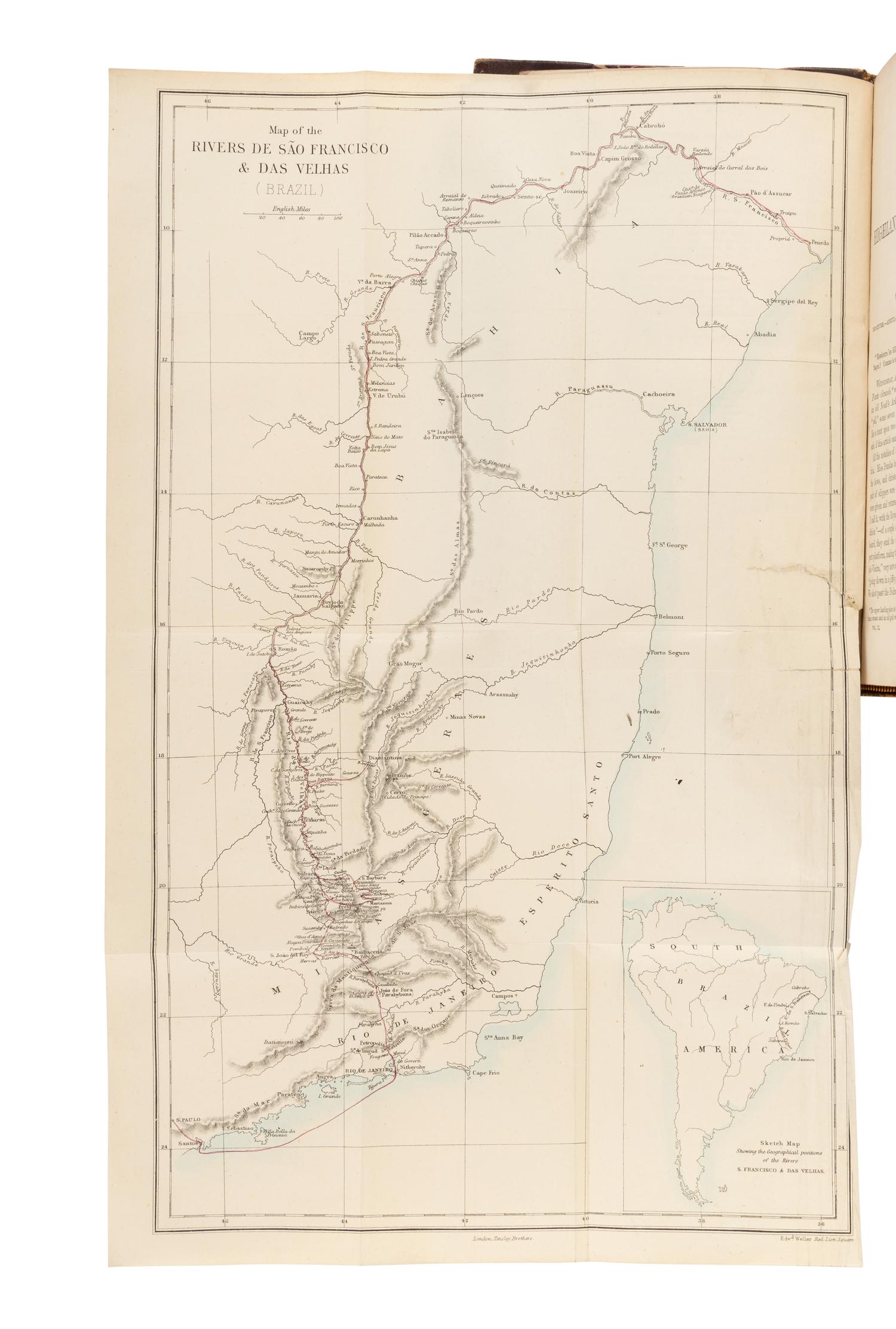 BURTON, Richard Francis, Sir (1821-1890). Explorations of the Highlands of the Brazil; With a Full Account of the Gold and Diamond Mines . Also, Canoeing Down 1500 Miles of the Great River Sao Francisco, from Sabara to the Sea . London: Tinsley Brothers, 1869.