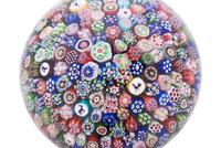 A Four-Color Ribbon and Latticino Twist Crown Glass Paperweight