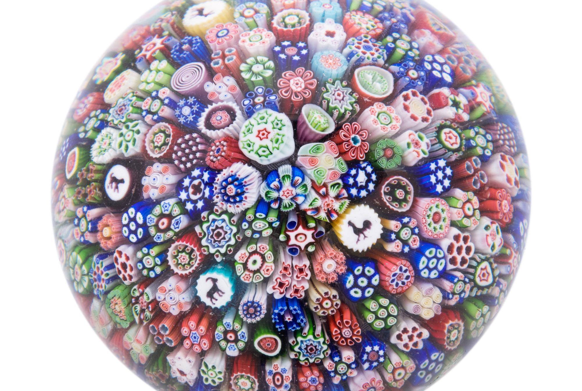 A Four-Color Ribbon and Latticino Twist Crown Glass Paperweight