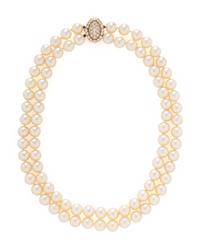 VAN CLEEF & ARPELS, DOUBLE STRAND CULTURED PEARL AND DIAMOND NECKLACE