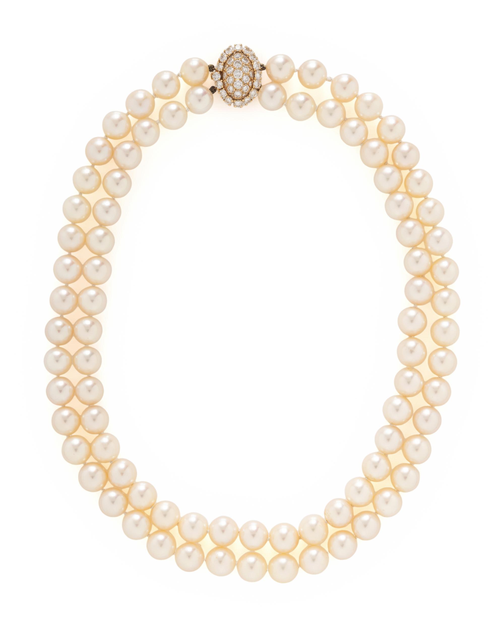 VAN CLEEF & ARPELS, DOUBLE STRAND CULTURED PEARL AND DIAMOND NECKLACE