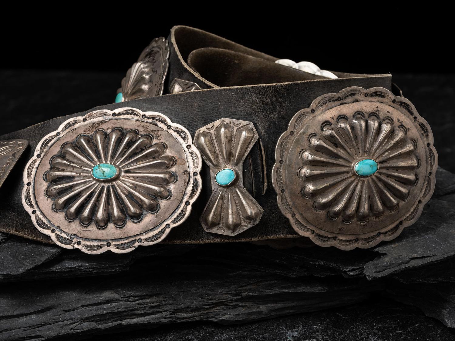 Navajo Silver and Turquoise Concha Belt