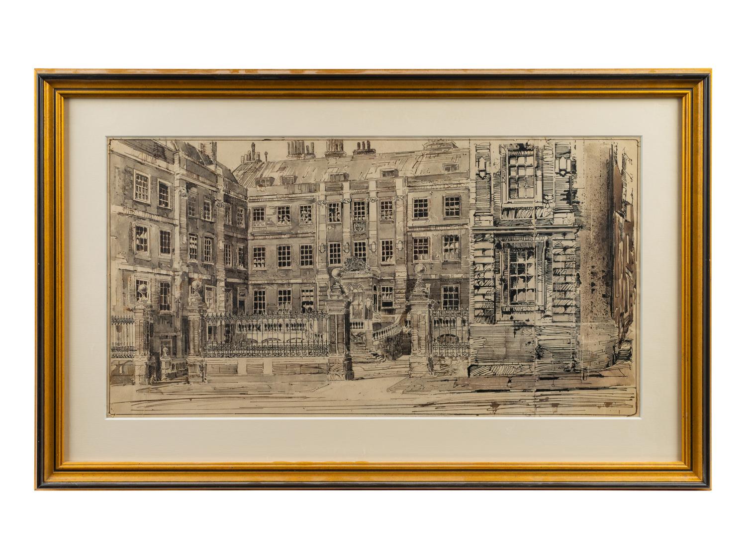 Two Ink and Gouache Illustrations of Architectural Views