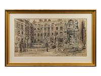 Two Ink and Gouache Illustrations of Architectural Views