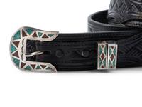 Navajo Silver Ranger Set, with Turquoise and Coral Chip Inlay