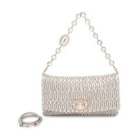 MIU MIU, QUILTED SILVER LEATHER FLAP BAG
