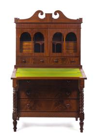 An American Mahogany Secretary Bureau, Height 65 1/2 x width 38 1/4 x depth 18 1/2 inches.