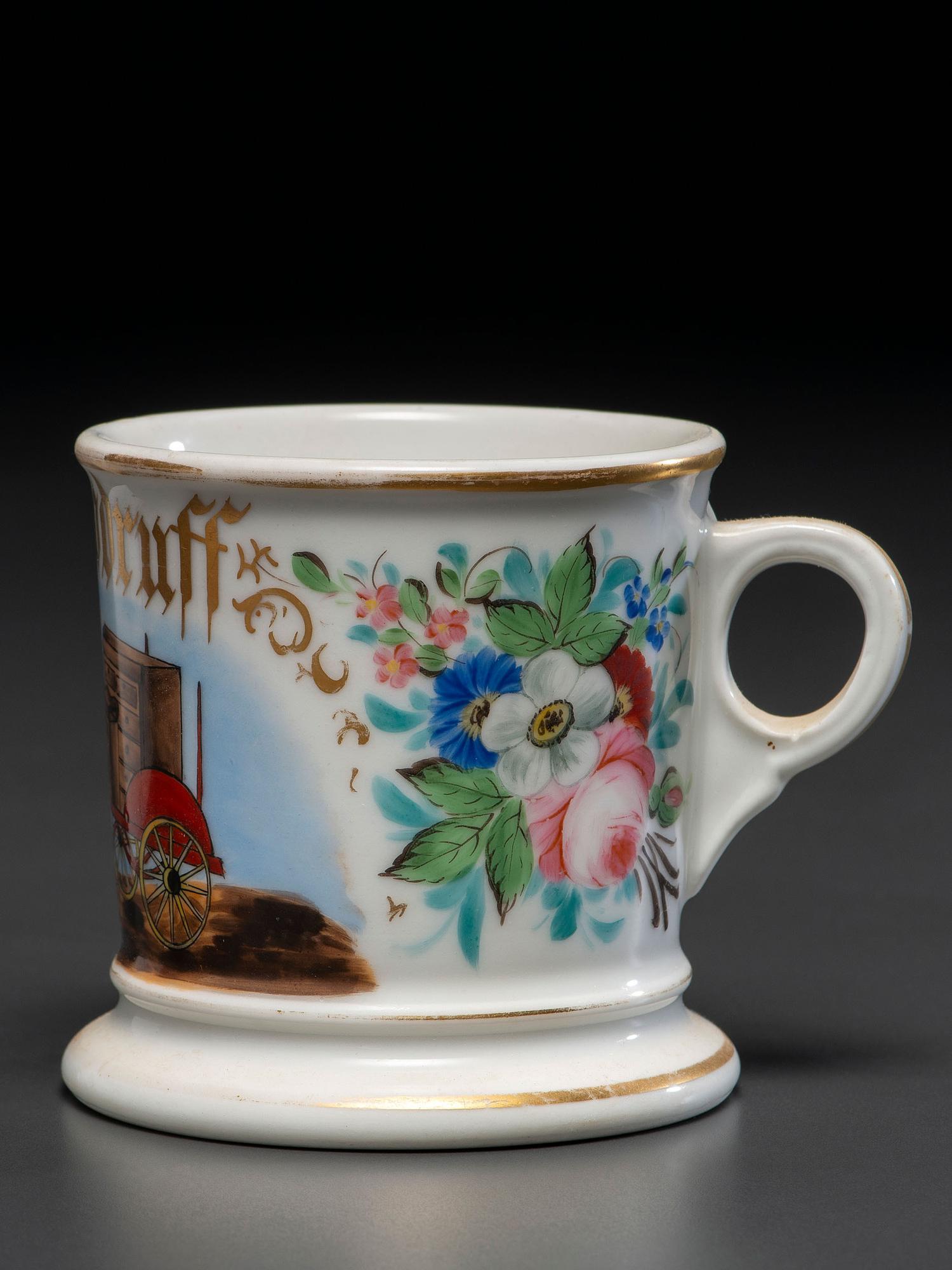 A Furniture Dealer's Porcelain Occupational Shaving Mug