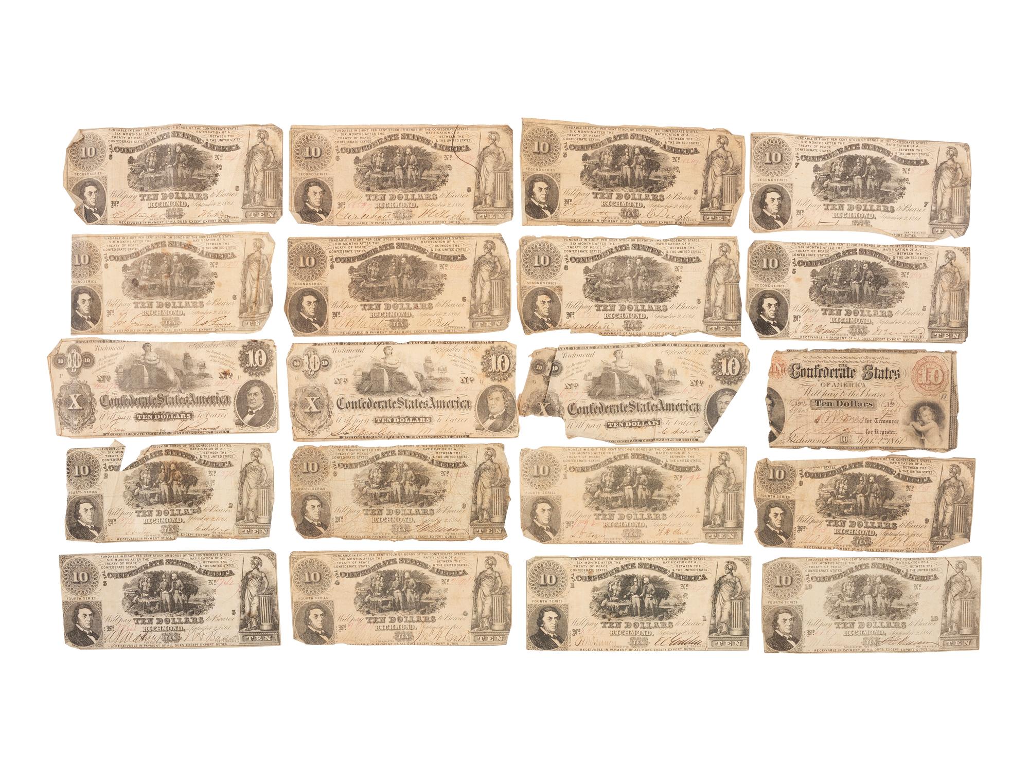 [CONFEDERATE] -- [CURRENCY]. A large group of Confederate notes.