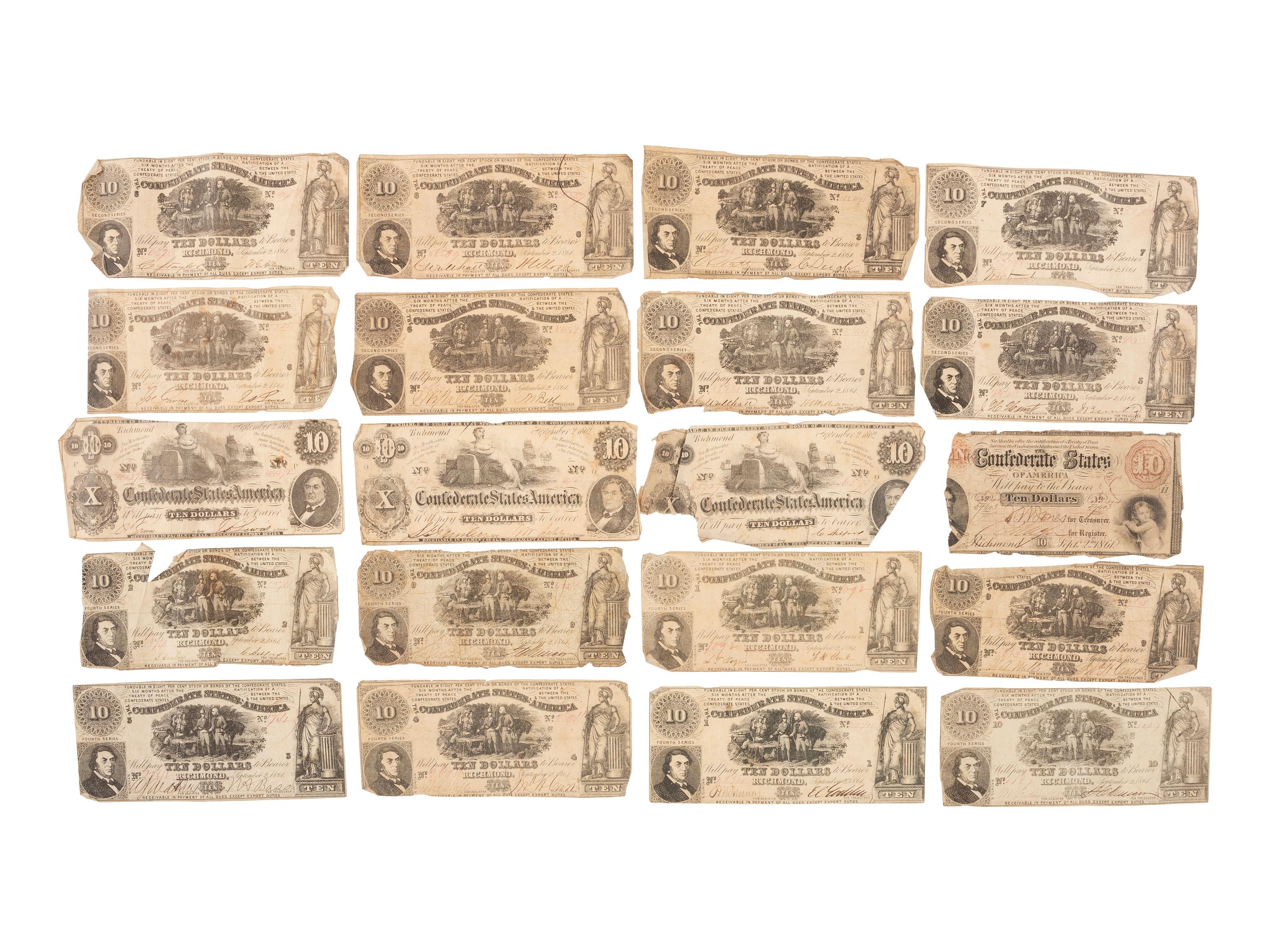 [CONFEDERATE] -- [CURRENCY]. A large group of Confederate notes.