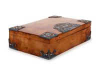 A Russian Silver and Enamel Mounted Birchwood Table-Top Cigar Box