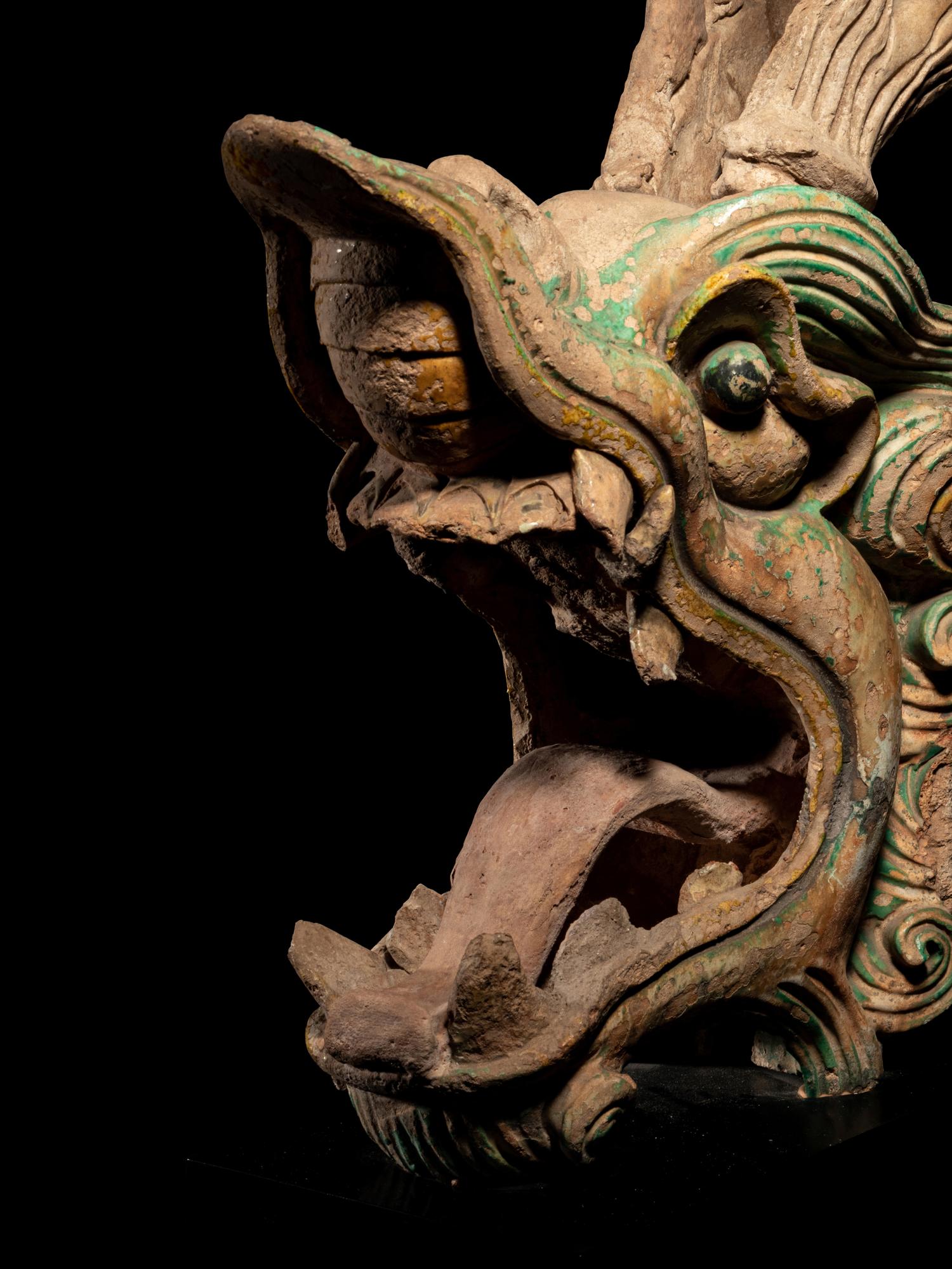 A Pair of Glazed Dragon-Form Roof-Tiles