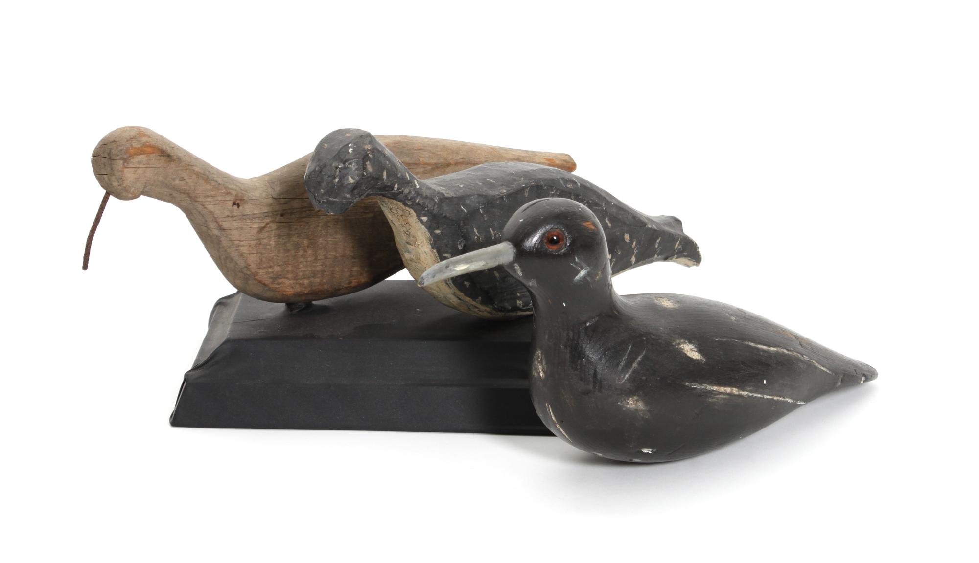 Three American Shorebird Decoys Length 11 inches (largest)