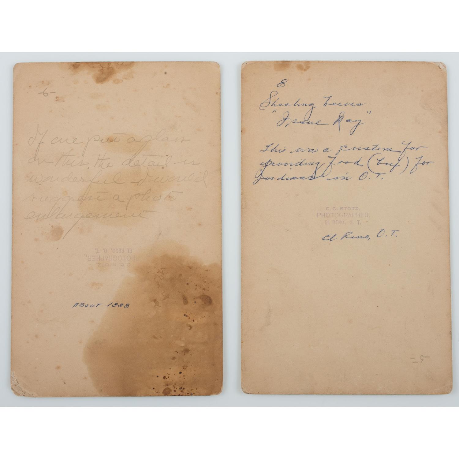 C.C. Stotz, Two Boudoir Photographs, Incl. " Issue Day " and Cheyenne Camp Near the South Canadian River