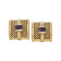YELLOW GOLD, AMETHYST AND DIAMOND EARRINGS