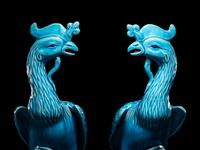 A Pair of Chinese Export Turquoise Glazed Porcelain Figures of Phoenix