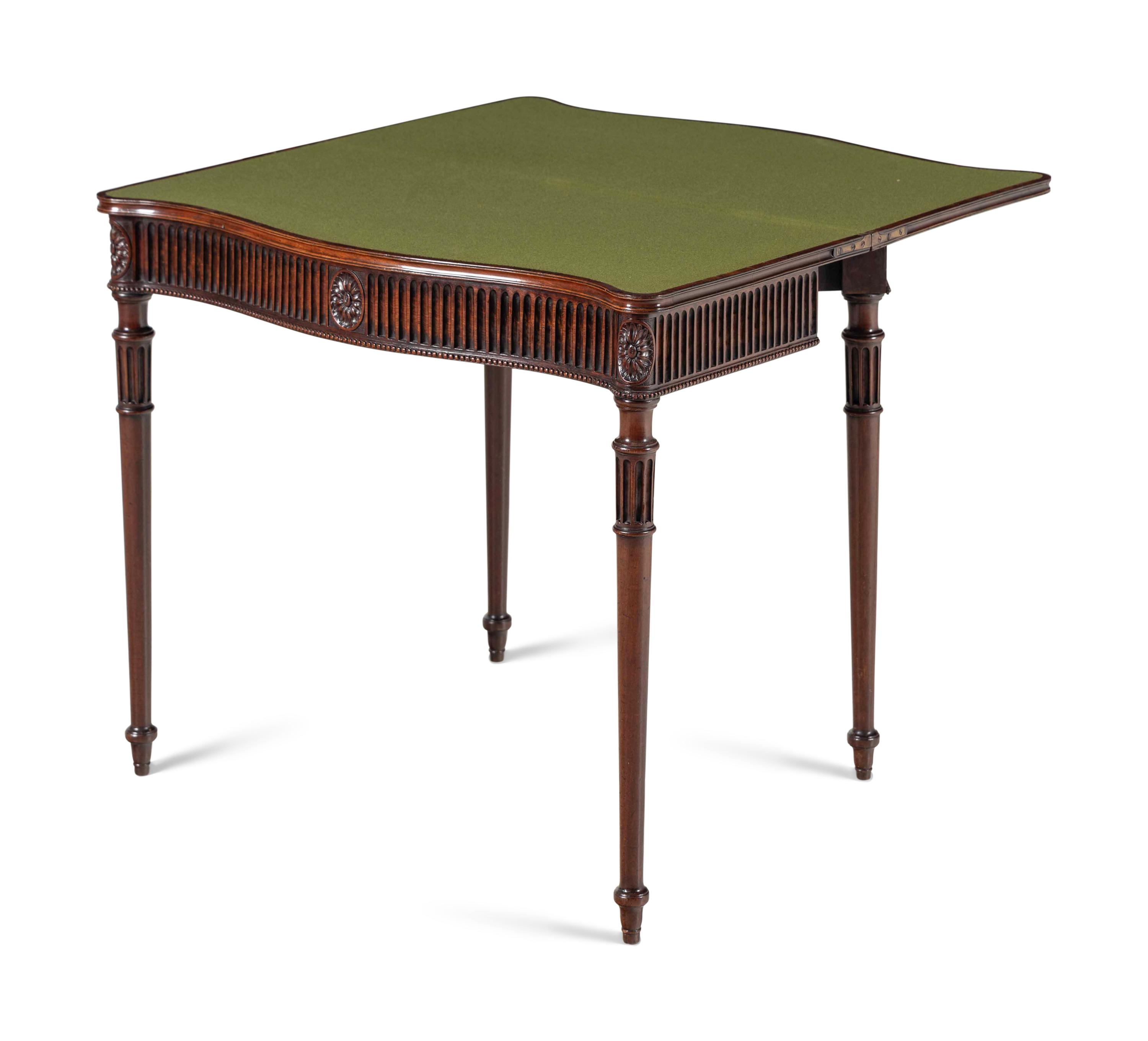 A Pair of George III Mahogany Serpentine Flip-Top Tables