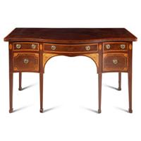 A Late George III Mahogany, Satinwood and Marquetry Serpentine Sideboard