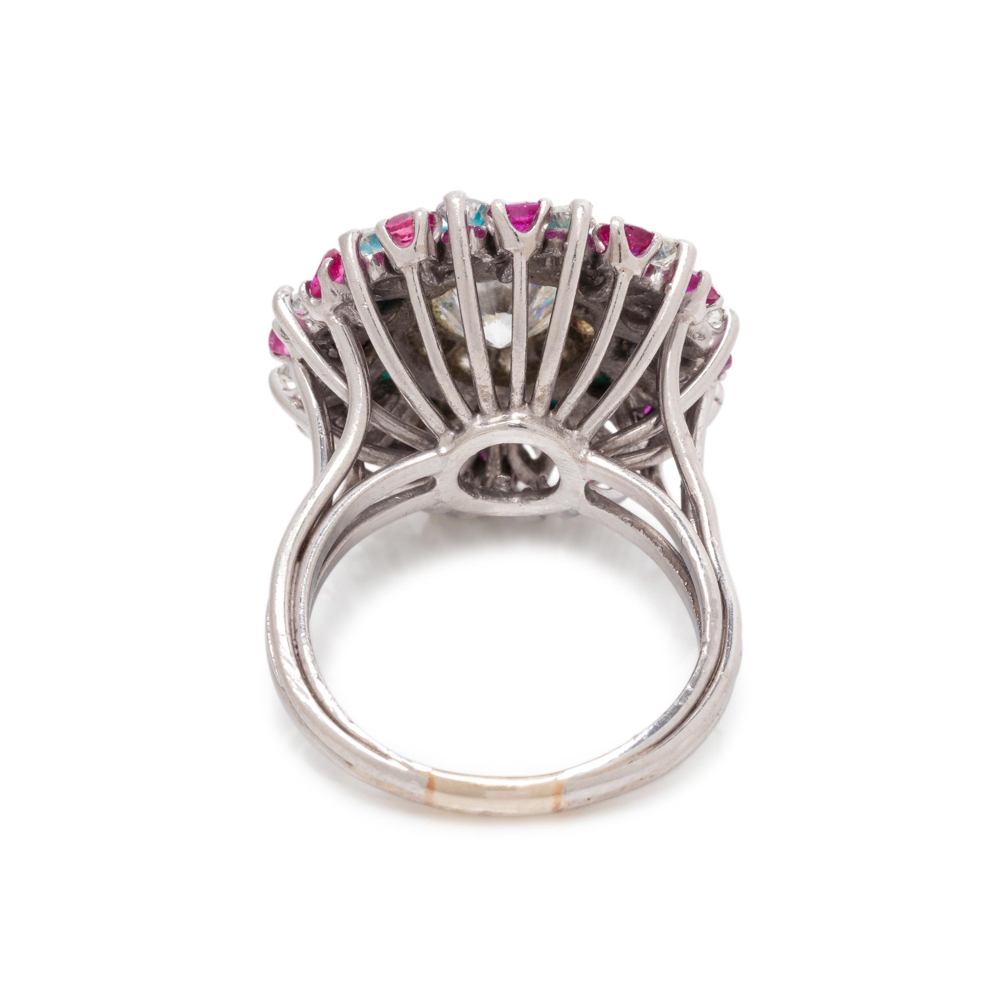 DIAMOND, RUBY AND TURQUOISE RING