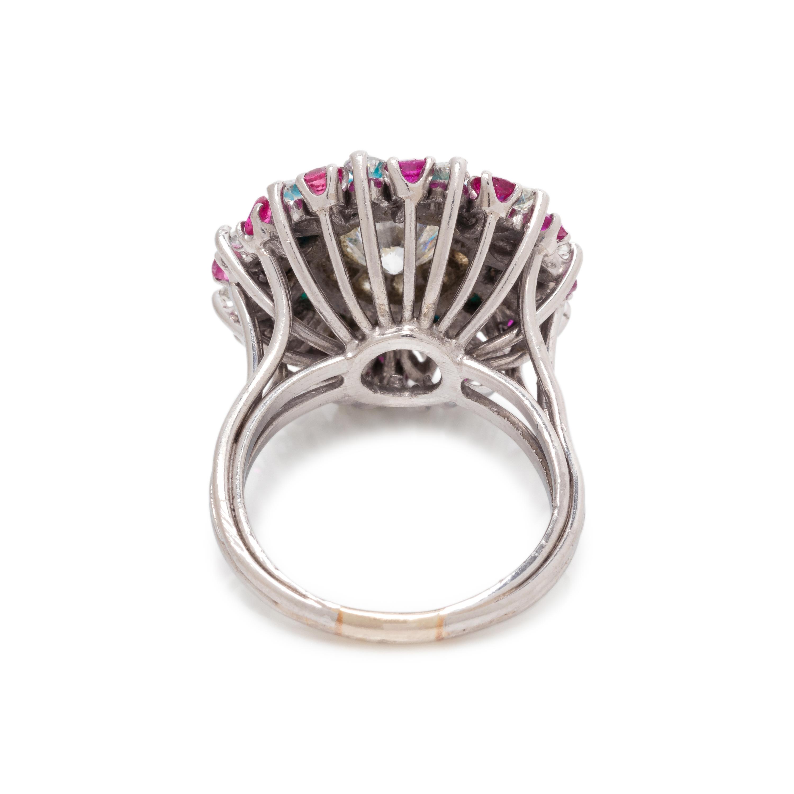 DIAMOND, RUBY AND TURQUOISE RING