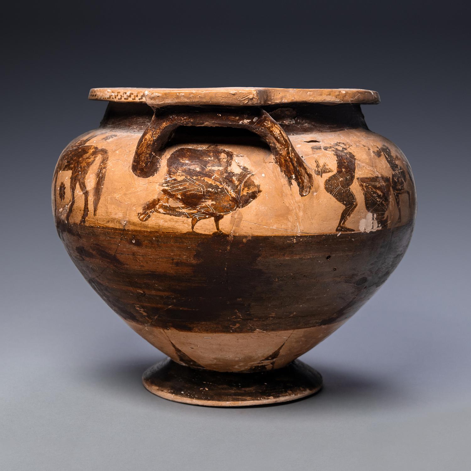 A Middle Corinthian Black-Figured Column Krater
