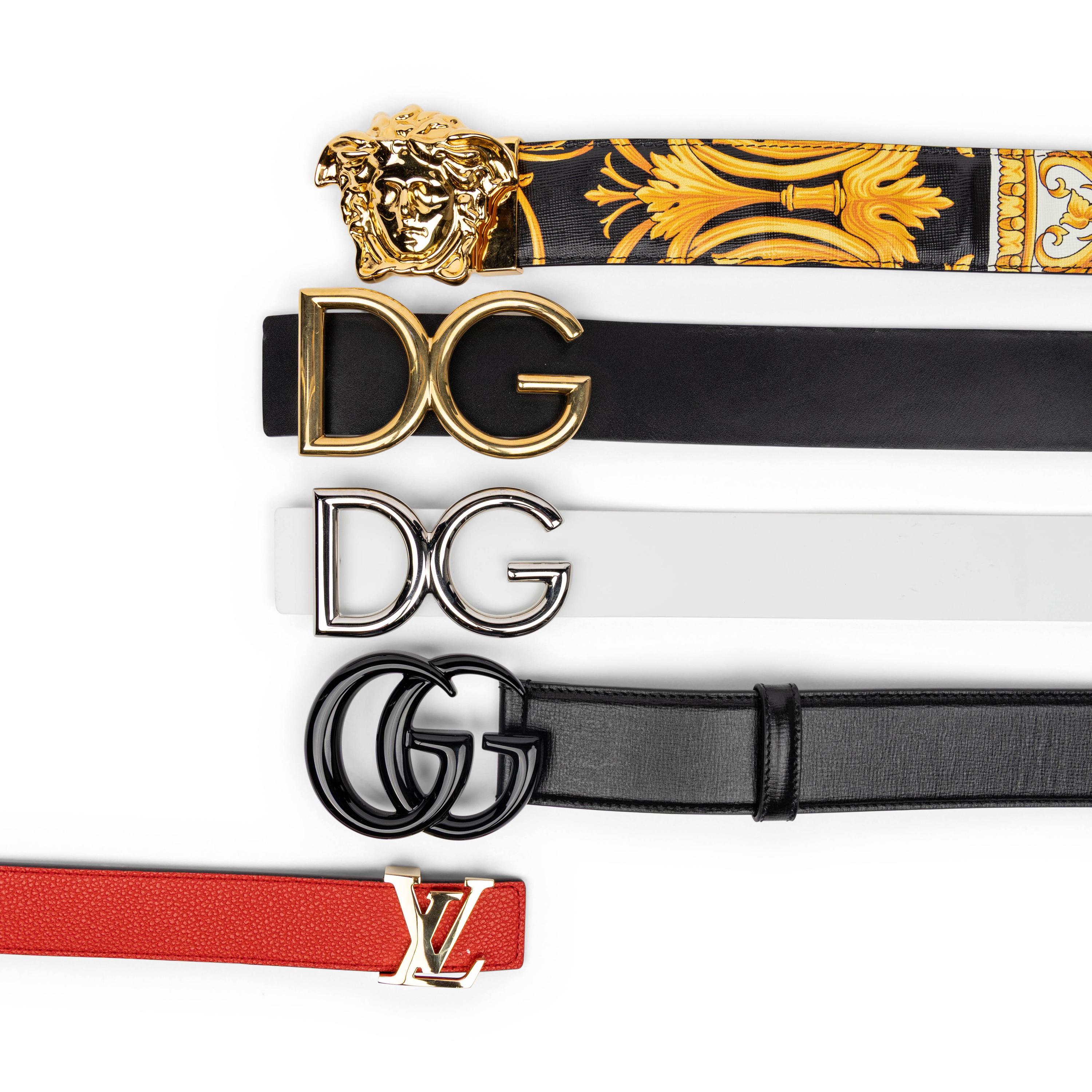 Five Designer Belts, including Gucci and Louis Vuitton