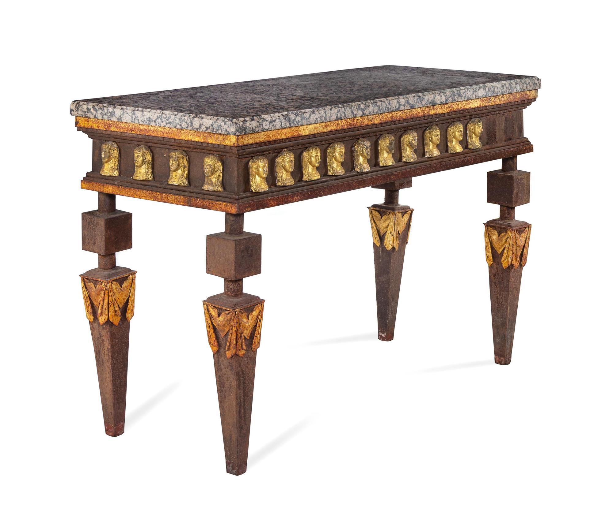 A Pair of Empire Style Parcel Gilt Metal Console Tables
