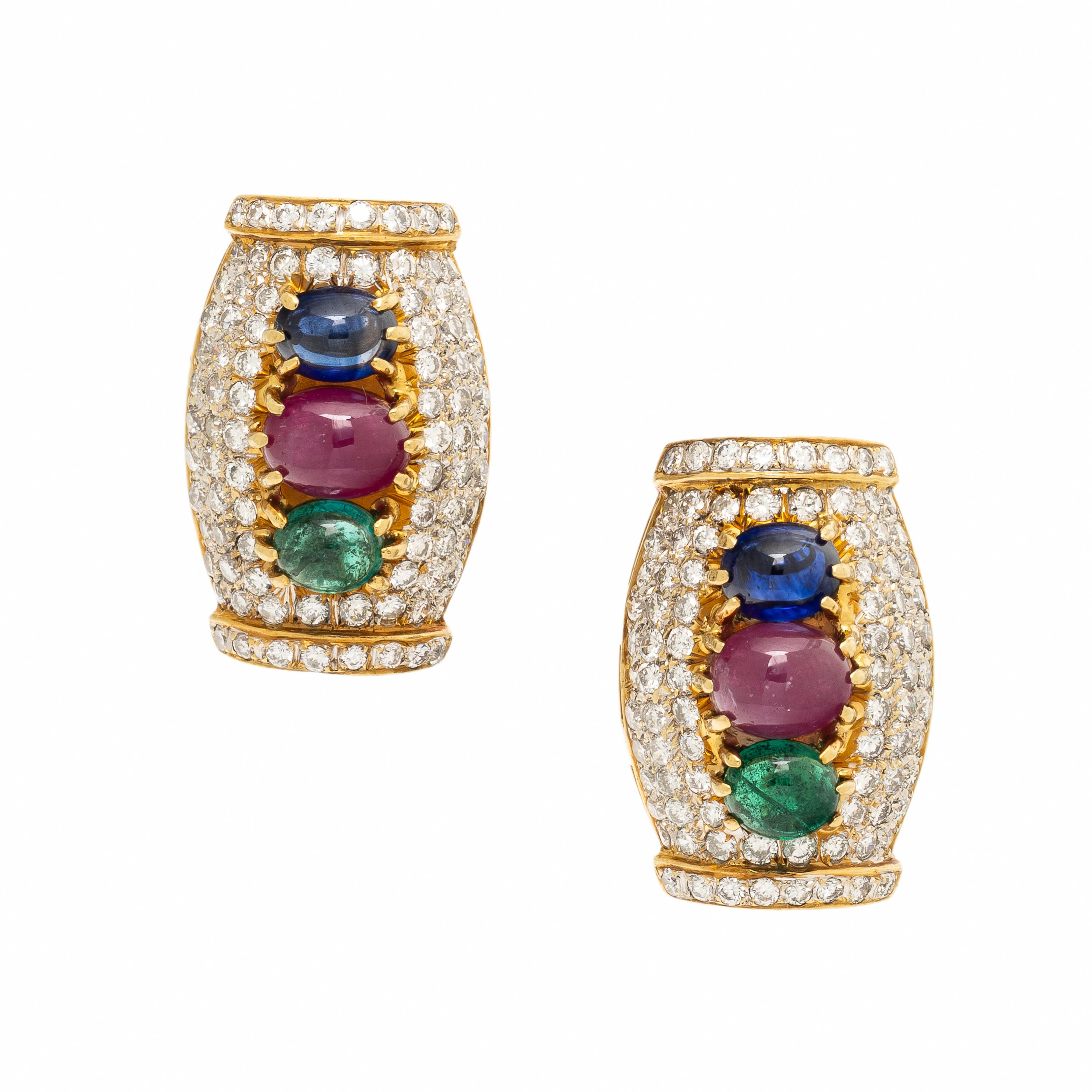 Multigem and Yellow Gold Earrings