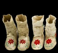 Four pairs of Plains beaded hide moccasins fort yates, north dakota, circa 1950