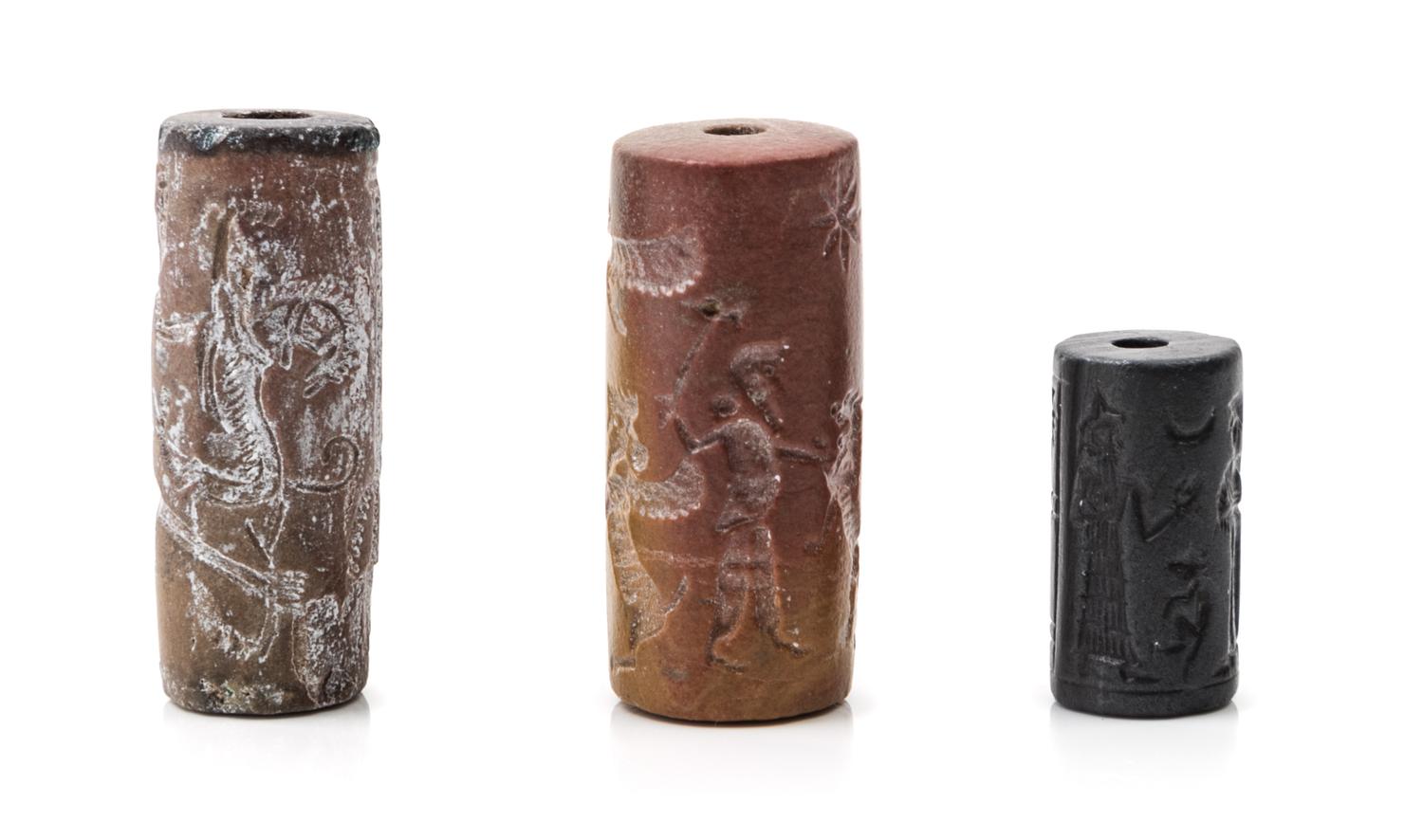 Three Near Eastern Stone Cylinder Seals Length of longest 3 inches. — VARIOUS AGES