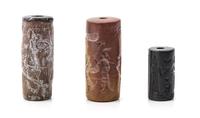 Three Near Eastern Stone Cylinder Seals Length of longest 3 inches. — VARIOUS AGES