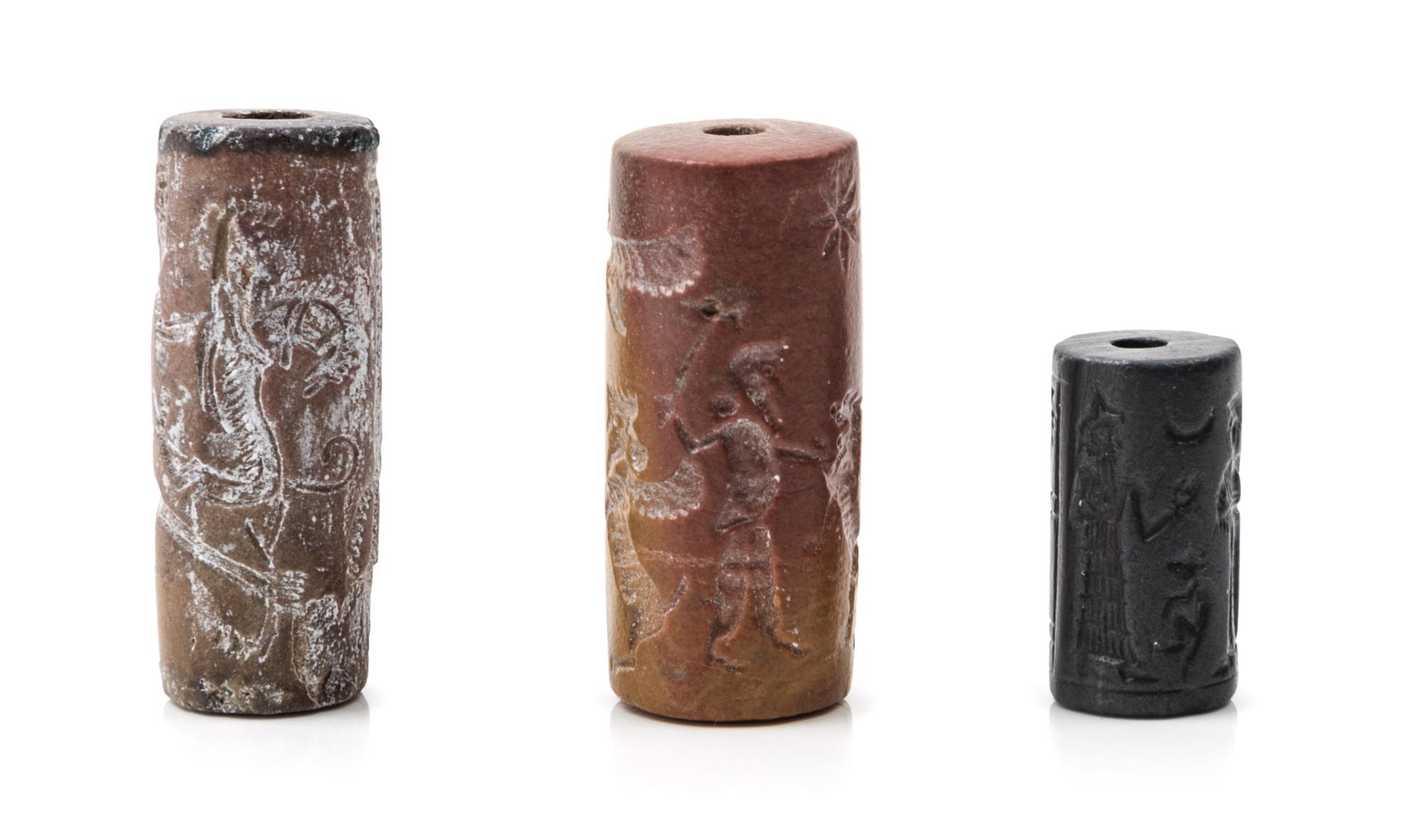 Three Near Eastern Stone Cylinder Seals Length of longest 3 inches. — VARIOUS AGES