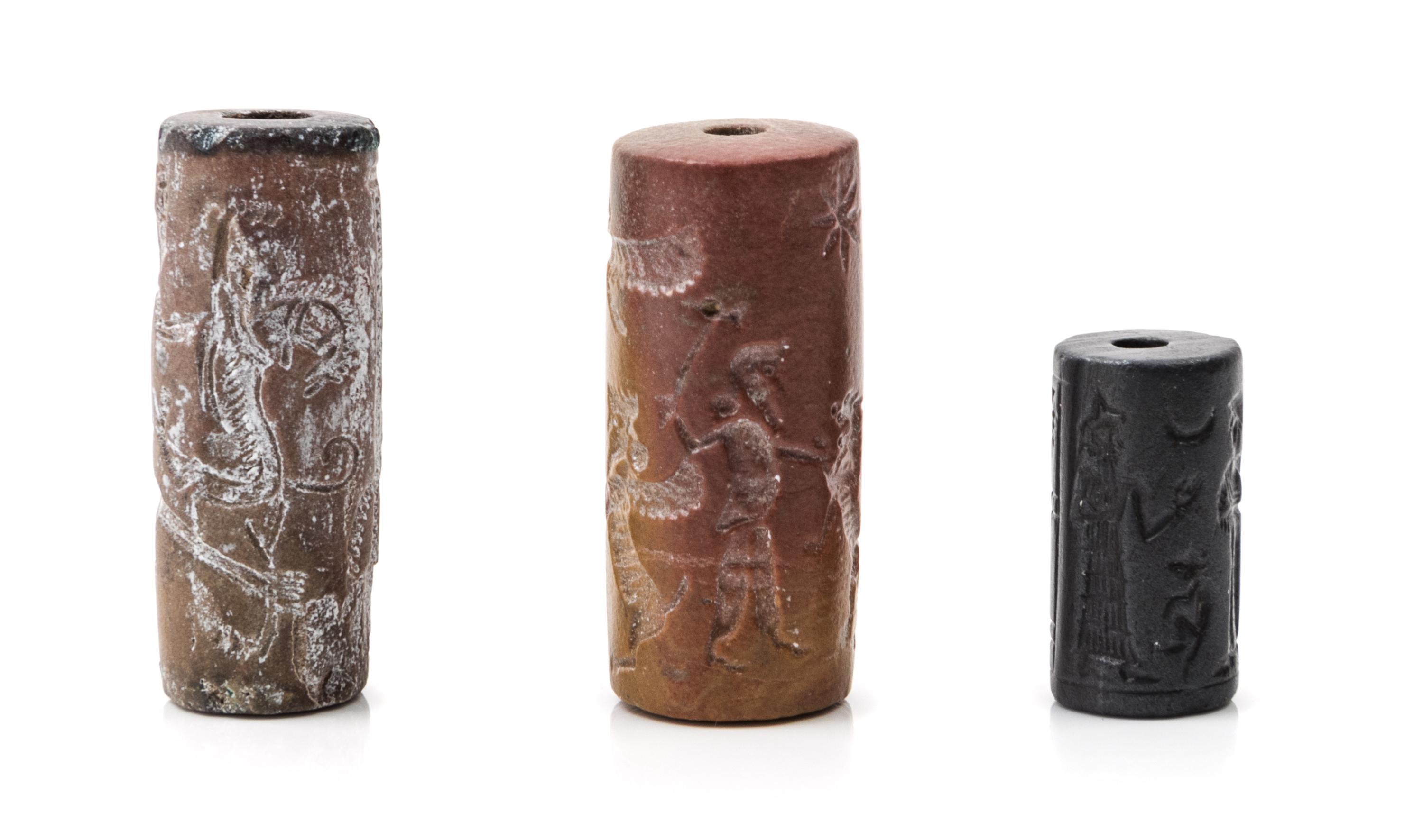 Three Near Eastern Stone Cylinder Seals Length of longest 3 inches. — VARIOUS AGES