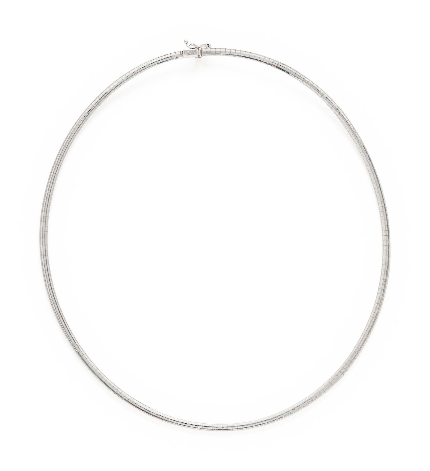 TWO WHITE GOLD OMEGA CHAIN NECKLACES