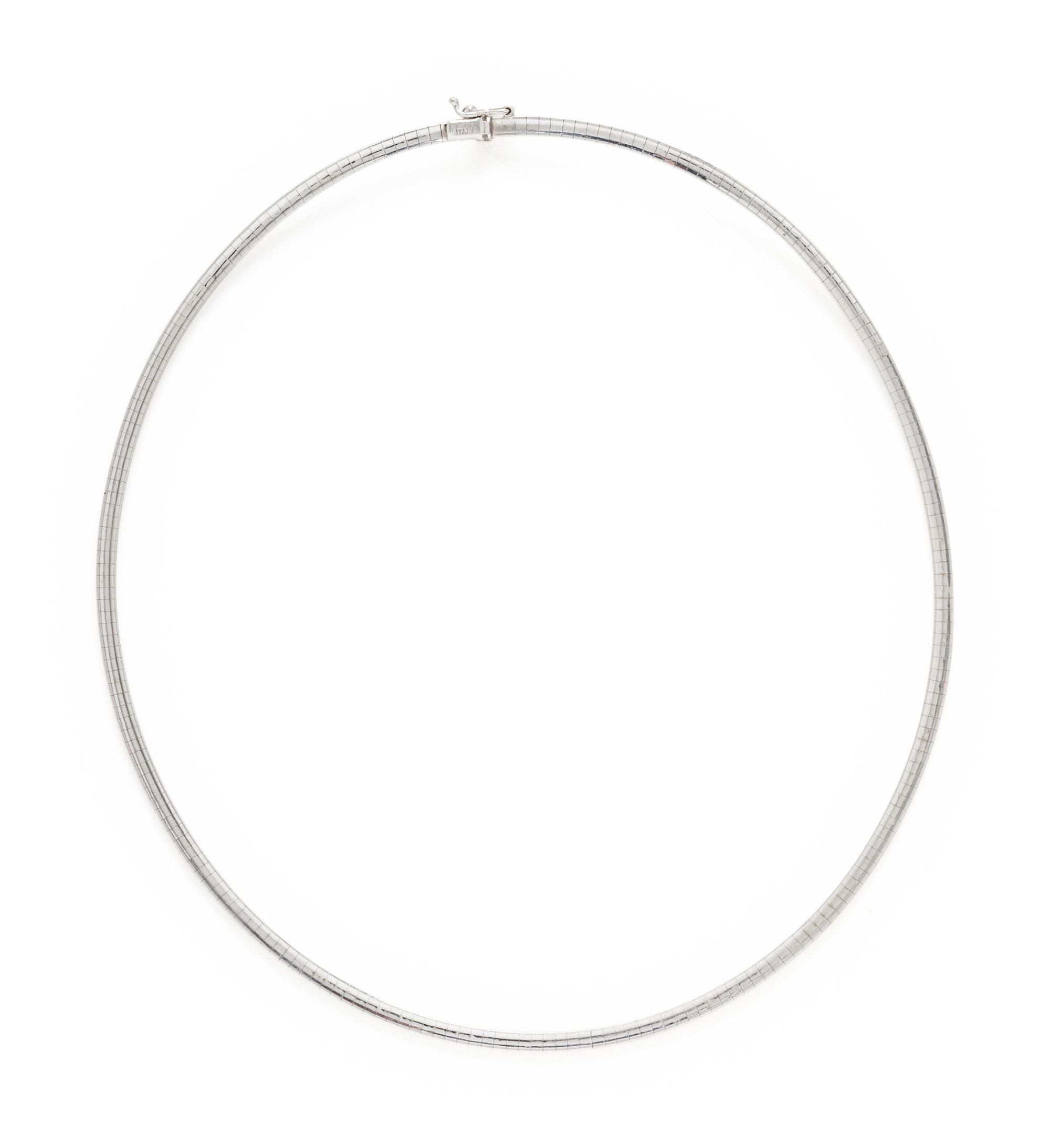 TWO WHITE GOLD OMEGA CHAIN NECKLACES