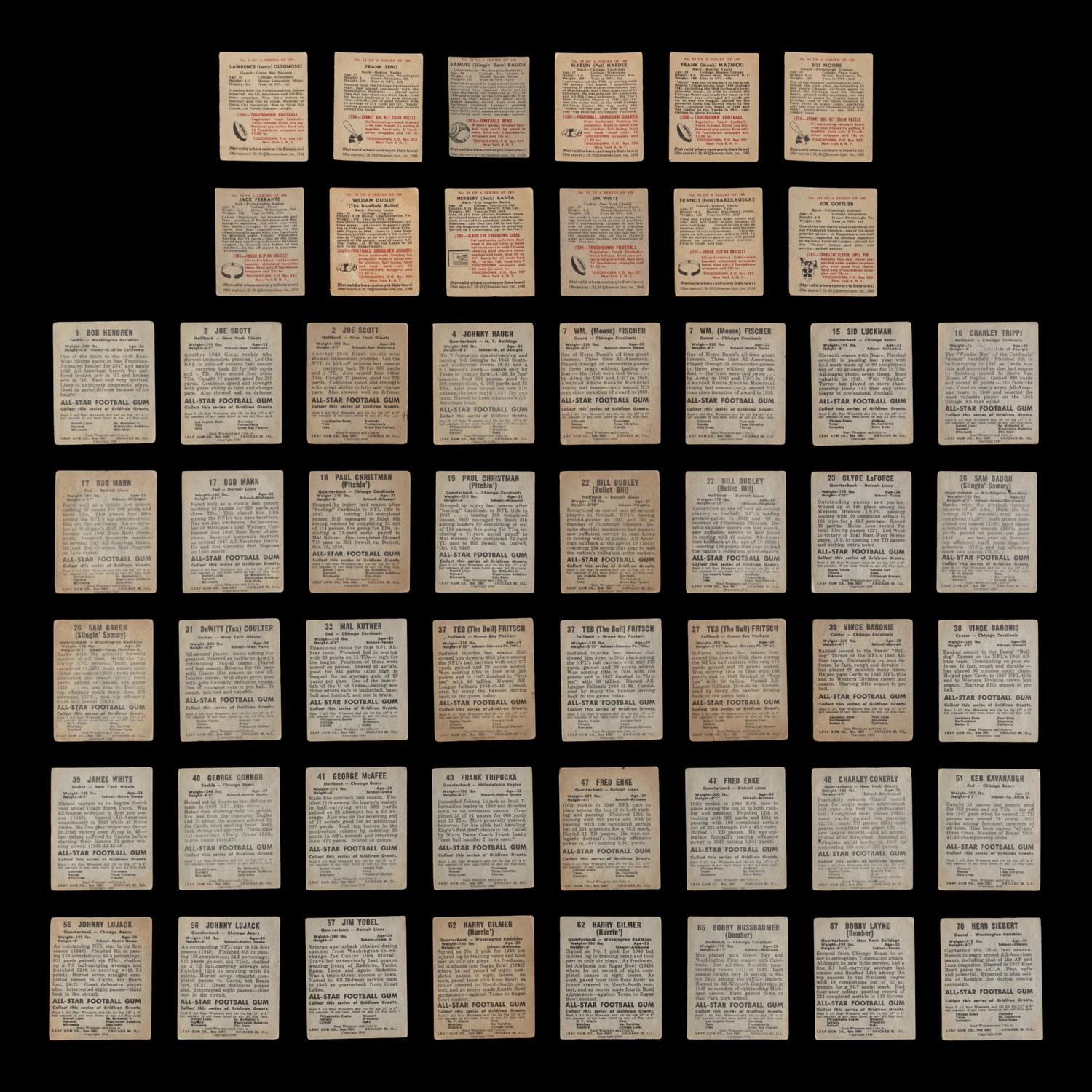 A Collection of 1948 and 1949 Leaf Football Cards Including Multiple Hall of Famers (66)