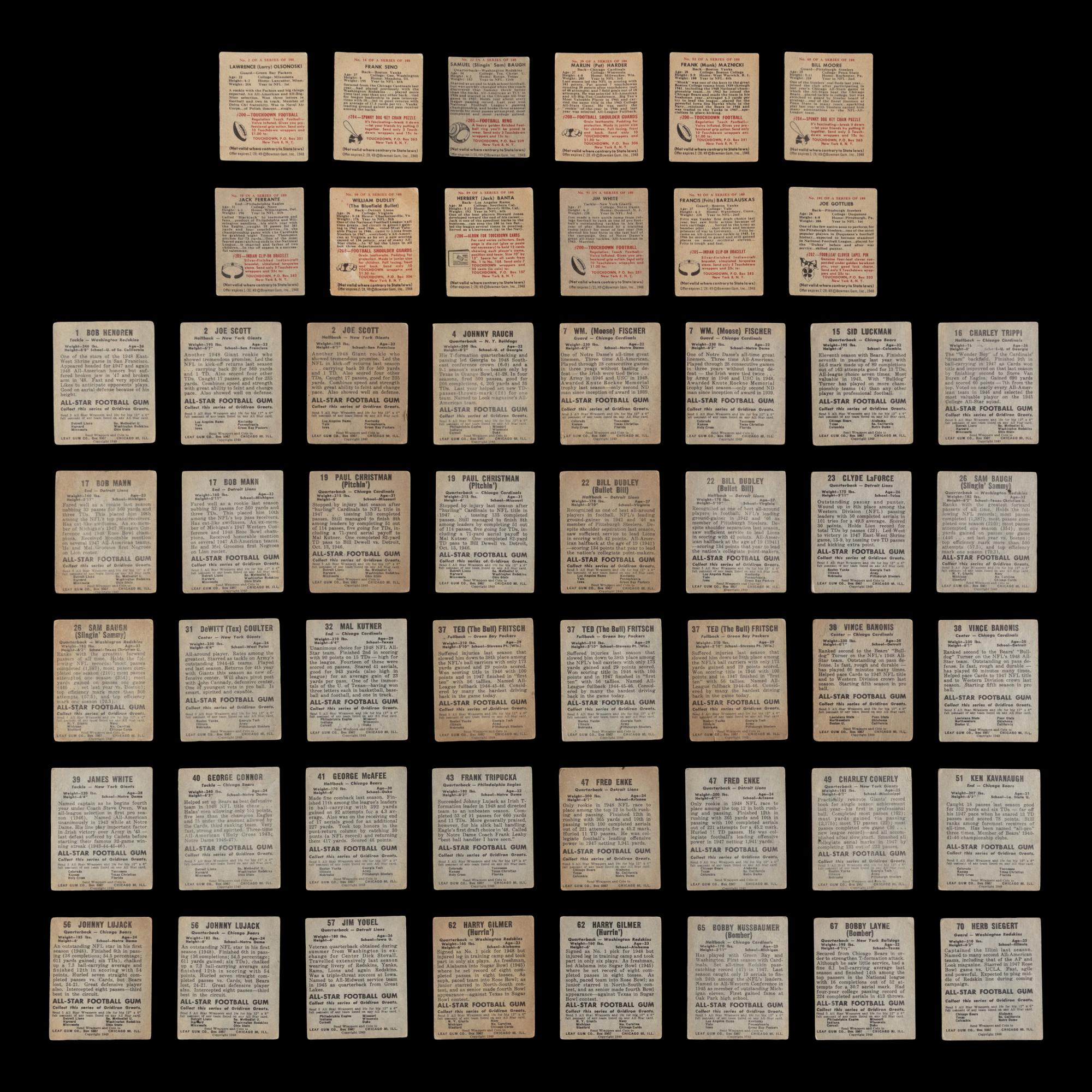 A Collection of 1948 and 1949 Leaf Football Cards Including Multiple Hall of Famers (66)