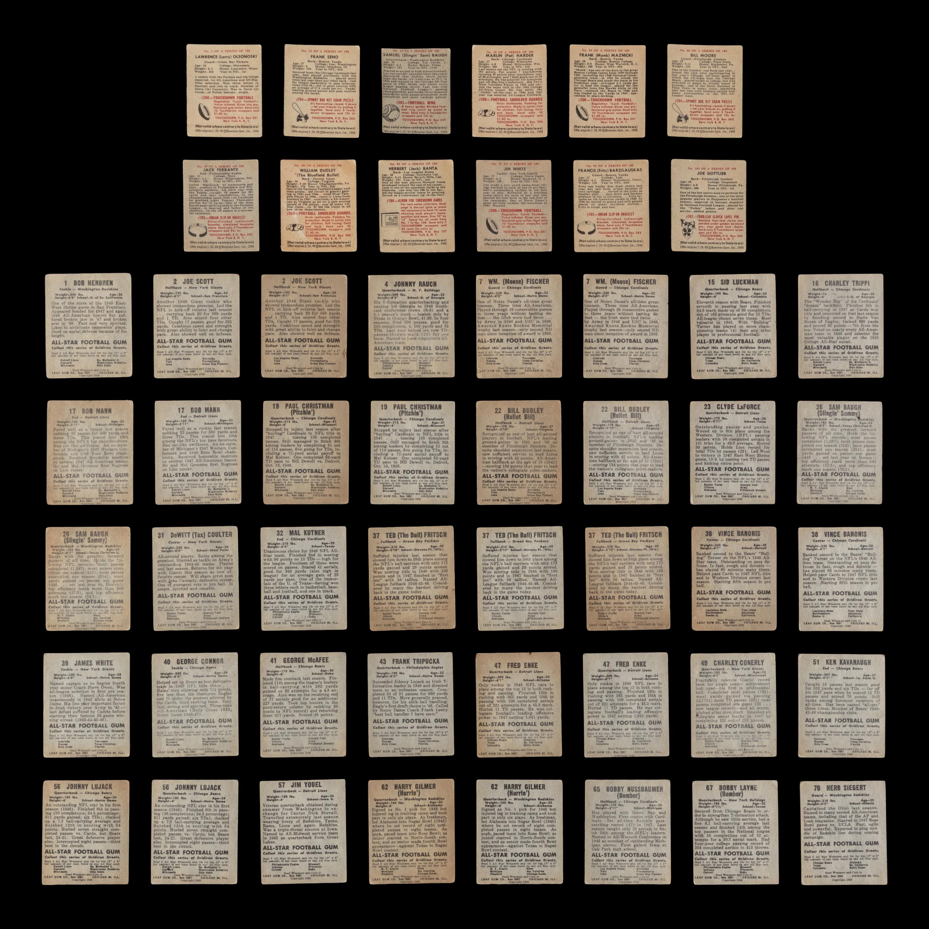 A Collection of 1948 and 1949 Leaf Football Cards Including Multiple Hall of Famers (66)