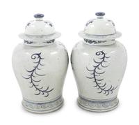 Two Pairs of Chinese Blue and White Porcelain Jars and Covers