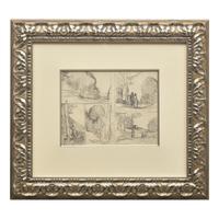 Jean-Baptiste Camille Corot (French, 1796–1875) — Le Jardin de Périclès; Le Grand Bucheron, L'Allée des Peintres, la Tour d'Henri VIII, Griffonnage , 1922