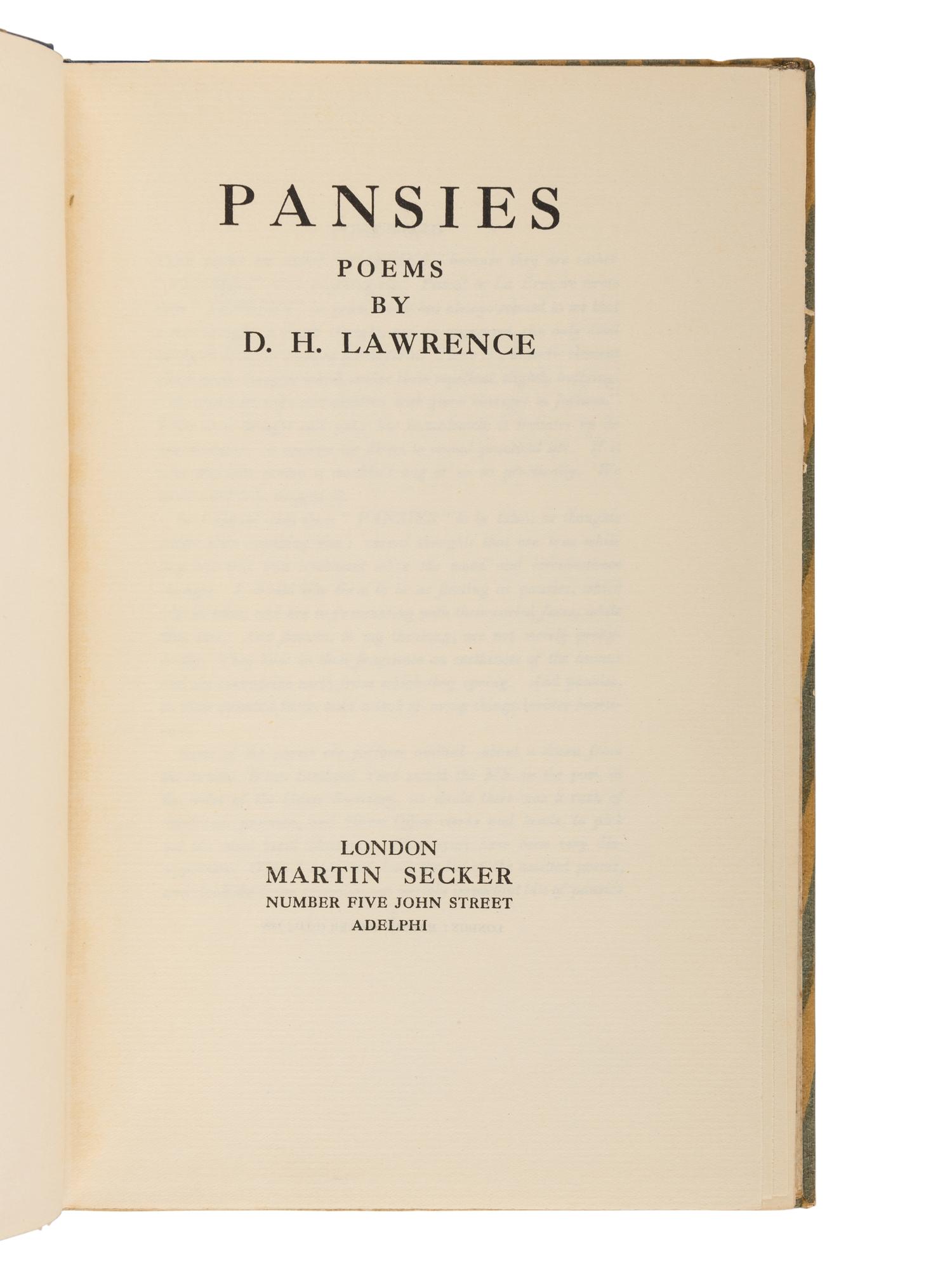 LAWRENCE, D.H. (1885-1930). A group of 35 works, including: