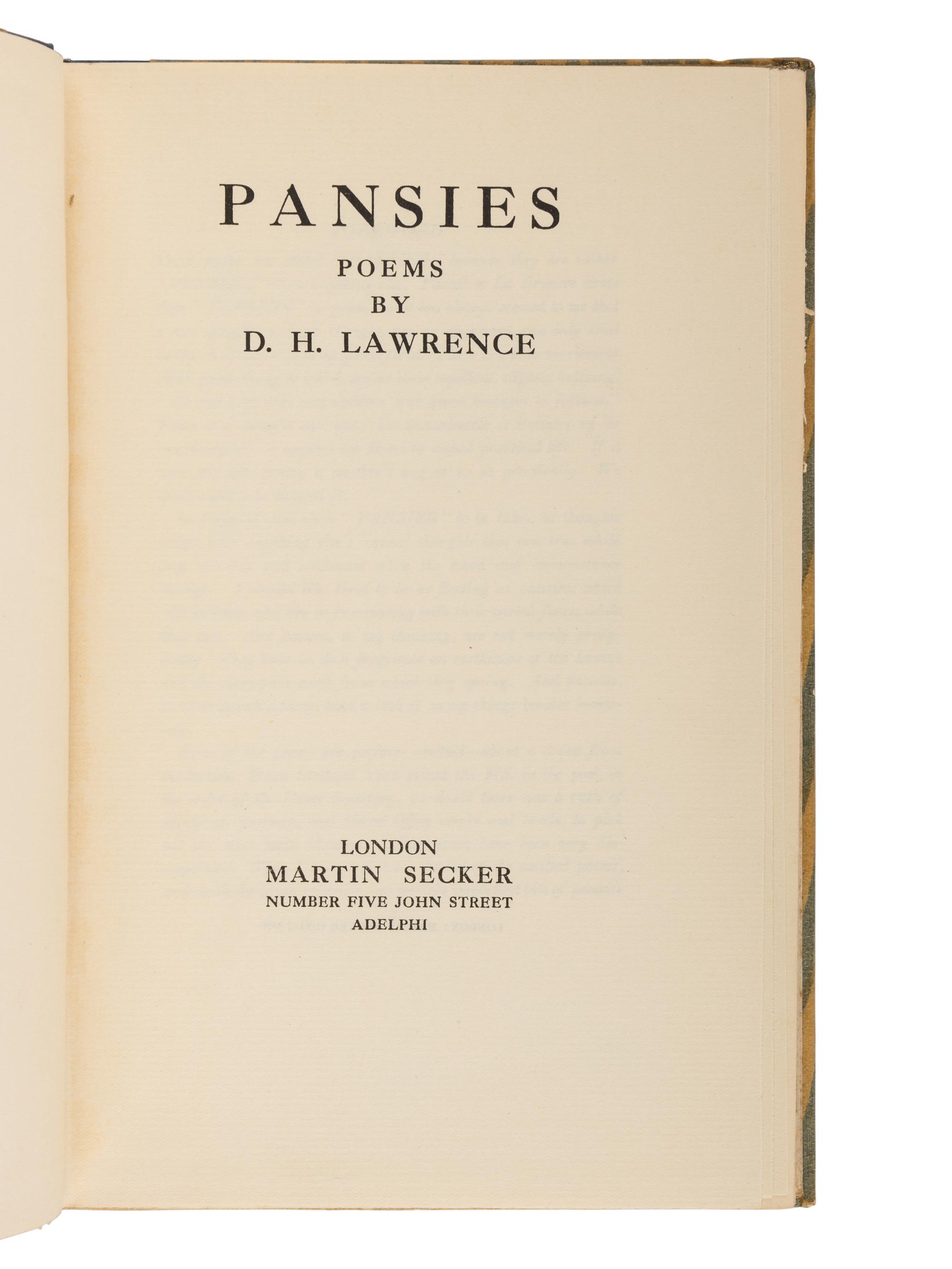LAWRENCE, D.H. (1885-1930). A group of 35 works, including: