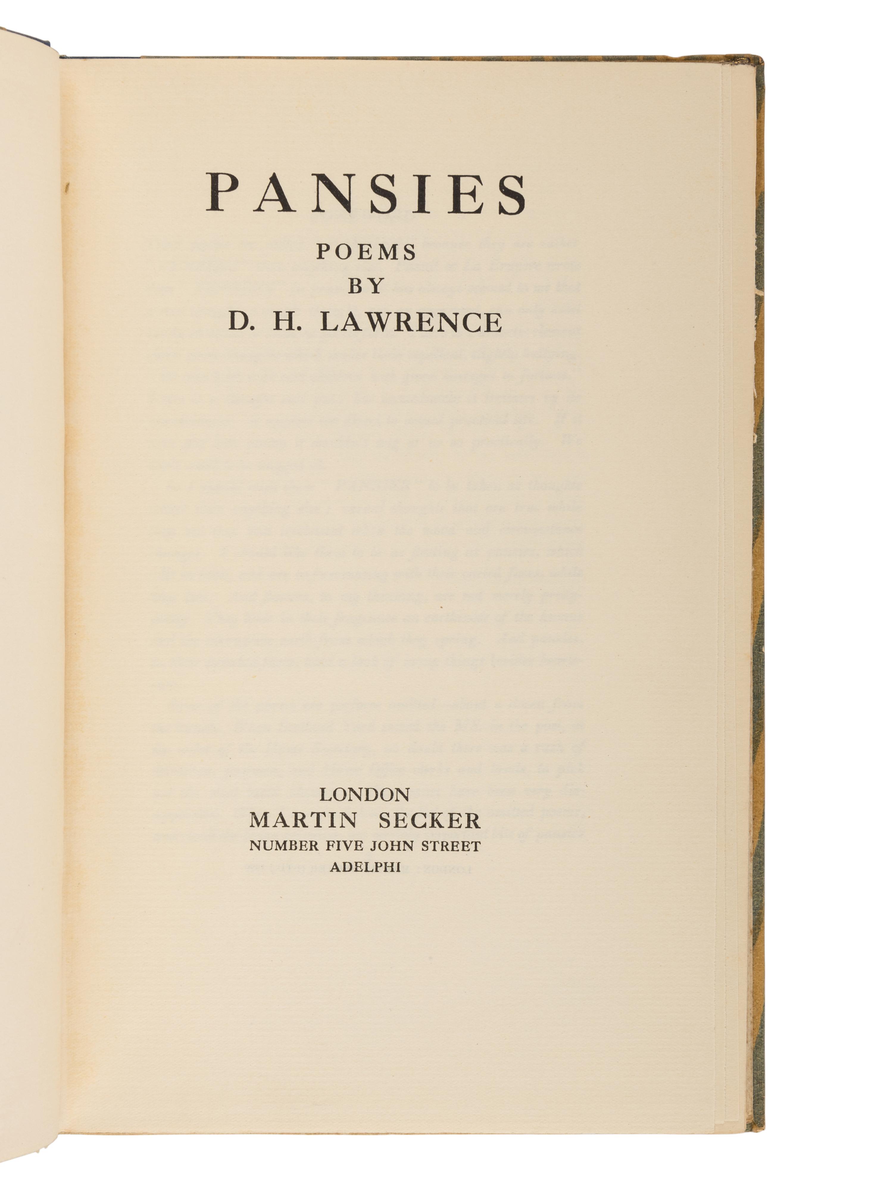 LAWRENCE, D.H. (1885-1930). A group of 35 works, including: