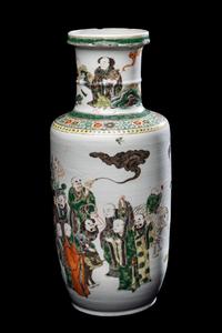 A Chinese Famille Verte Porcelain Rouleau Vase