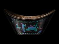 A Set of Six Mother-of-Pearl Inlaid Black Lacquer Ingot-Form Cups