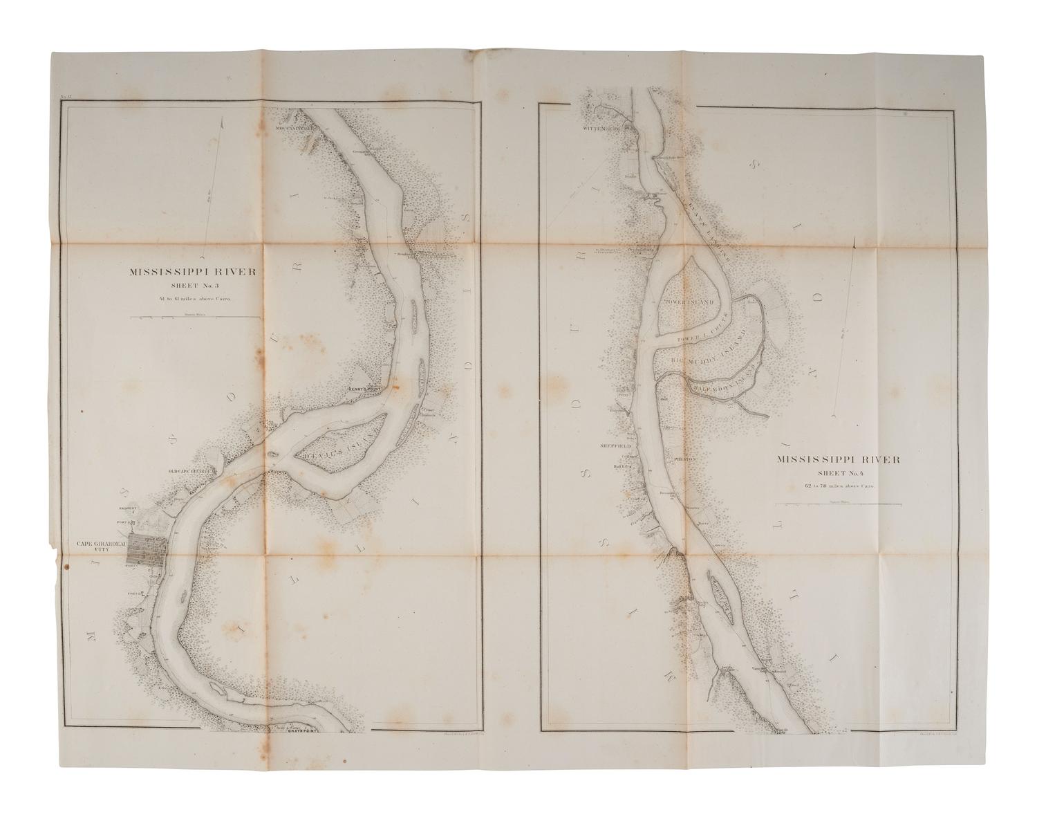 [CIVIL WAR]. Ephemera incl. Mississippi River from Cairo, Ill. to St. Mary's Mo. in VI Sheets, 1865.