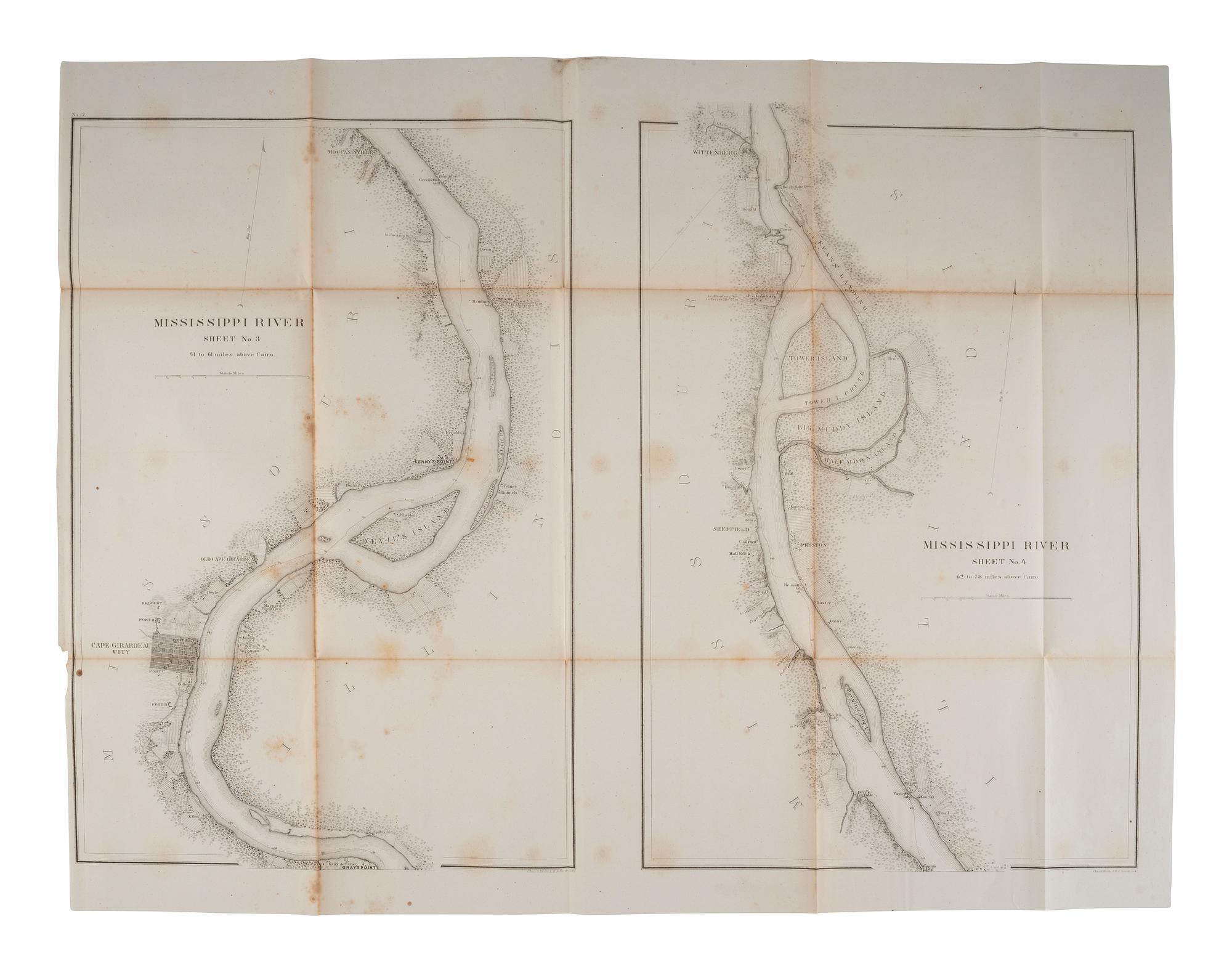 [CIVIL WAR]. Ephemera incl. Mississippi River from Cairo, Ill. to St. Mary's Mo. in VI Sheets, 1865.
