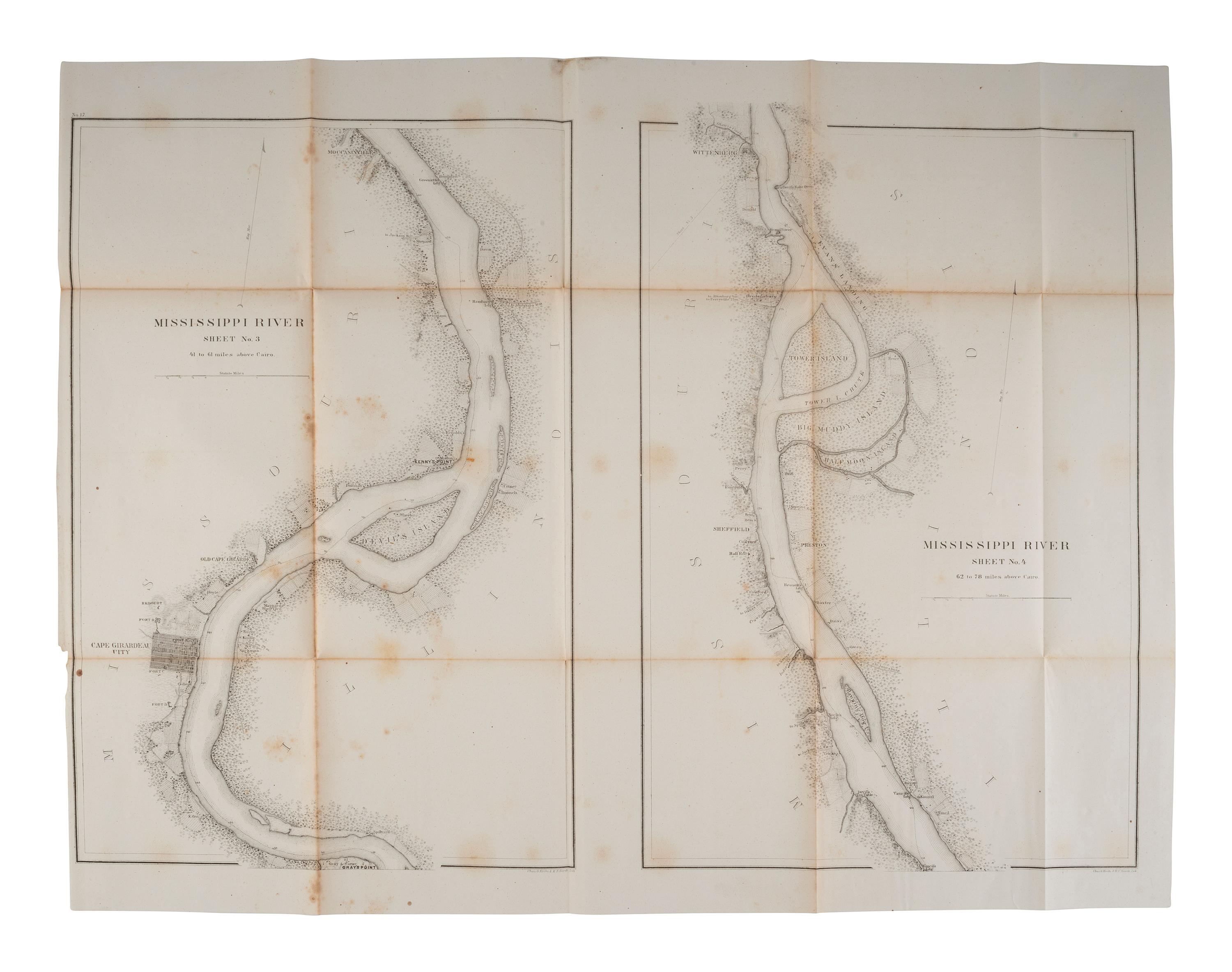 [CIVIL WAR]. Ephemera incl. Mississippi River from Cairo, Ill. to St. Mary's Mo. in VI Sheets, 1865.